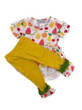Little Jo Lemon Toddler Girls 2T Yellow Ruffle Leggings & Fruit Print Tunic Set